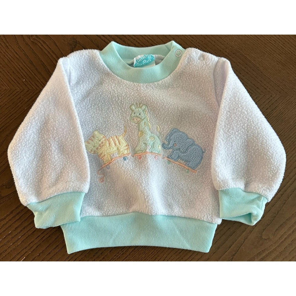 90's Bright Future‎ Sweatshirt 6/9 Months Zoo Animals Train Tiger Elephant Tiger